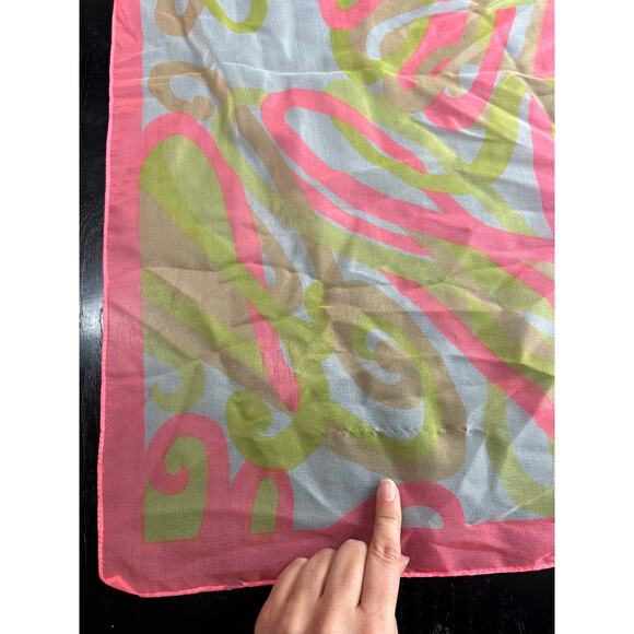 Vtg Square Scarf- C esandre Paris- Pink Yellow Abstract Design- 28.5" some wear - Picture 4 of 5